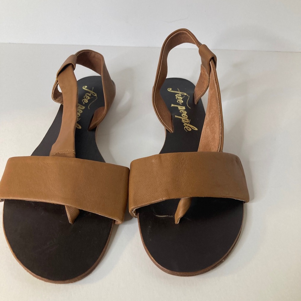 Womens Free People All Leather Thong Strappy Sandals Tan 38/7.5